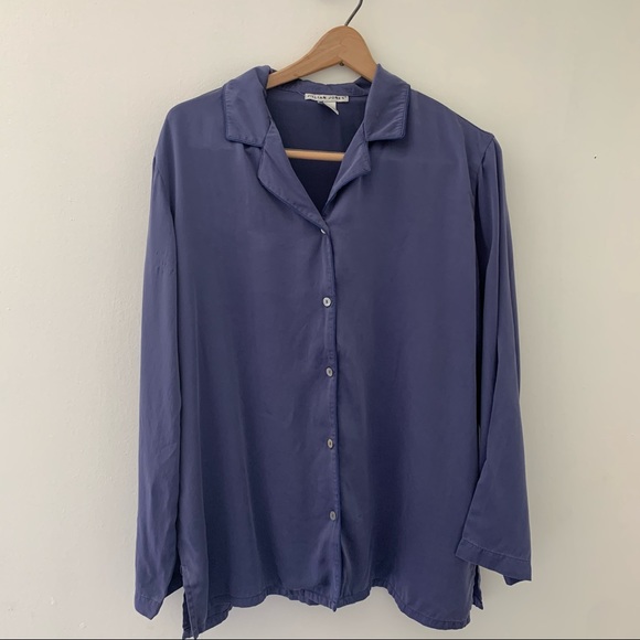 100% Silk Blue Button Down Jillian Jones Sleep Top Sz L - Picture 1 of 12
